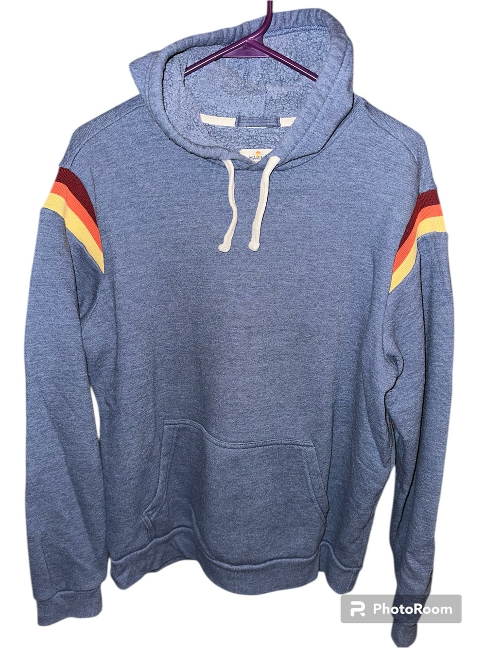 Marine Layer Blue Hoodie Rainbow Retro Stripes - Medium